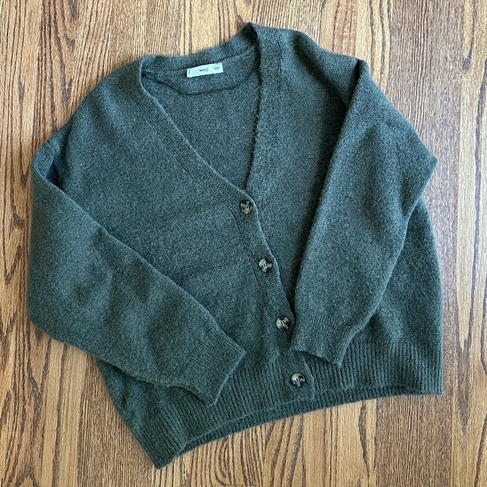 Mango Olive Cardigan Sweater